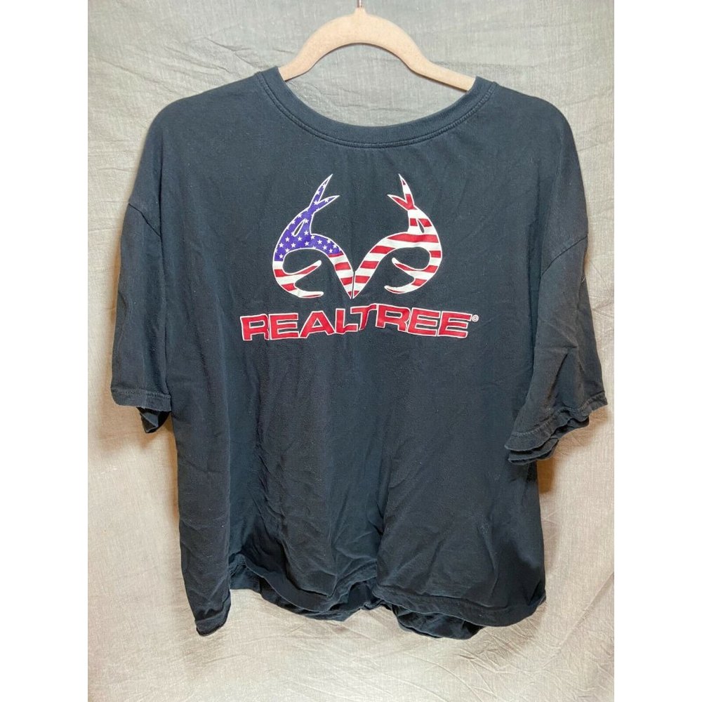 Real Tree Outdoors Flag Shirt Adult Extra Large Black Pullover Mens.